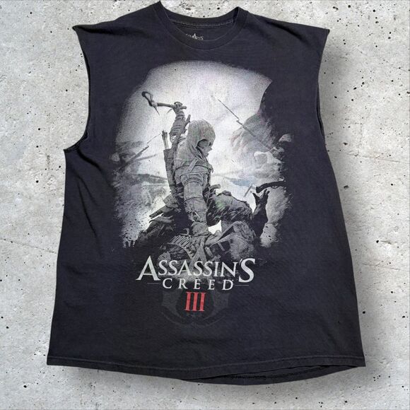 Assassin’s Creed III 2012 Promo Sleeveless Cutoff T-Shirt Black XL Ubisoft Gamer - Picture 1 of 10